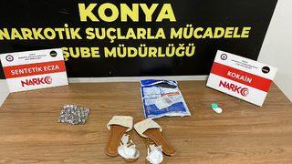 Konya'da kargoyla gelen terliğin tabanında uyuşturucu ele geçirildi