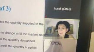 Online derste ilginç görüntüler! Donma numarasından sonra çarşaflı öğrenci... Derse çarşafla geldi