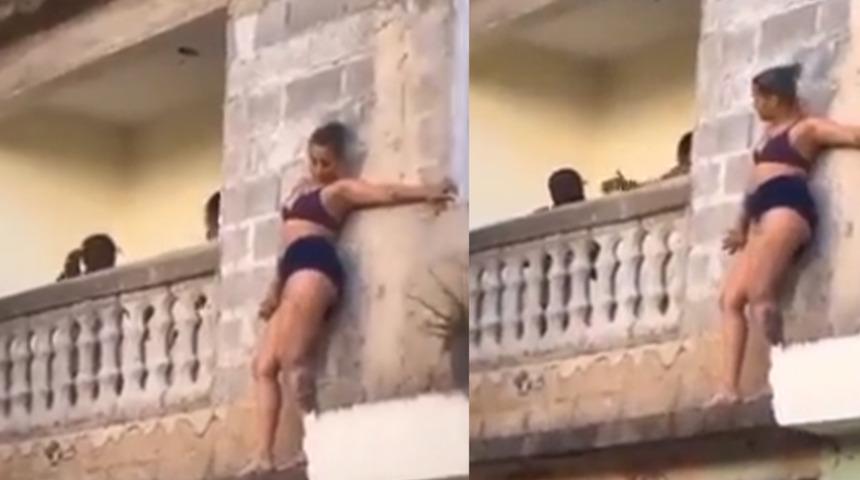 Sevgilisinin karısı eve aniden gelince ne yapacaklarını şaşırdılar! Yarı çıplak balkonun ucunda saklandı