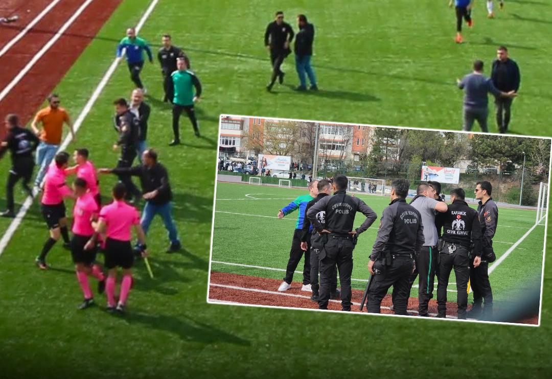 Ma&ccedil; bitti, y&ouml;neticiler hakeme saldırdı! Polis m&uuml;dahale etti 