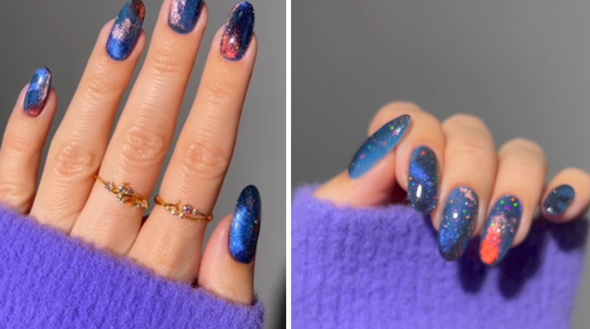 Galaksi tırnak trendi giderek yayılıyor! Parlak tırnaklara sahip olmanın yolunu adım adım gösterdi