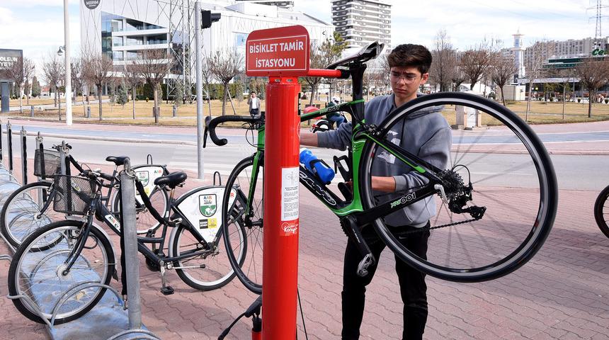 "Bisiklet kenti" Konya'da bisiklet tamir istasyonlarının sayısı arttı