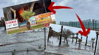 Devasa dalgalar! Depremlerin ardından bir kez daha oldu: Sahil şeridi sular altında kaldı... Diğer yanda yangın