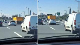 Hafriyat kamyonuyla makas attı, 14 bin lira ceza yedi! Korkutan anlar kamerada