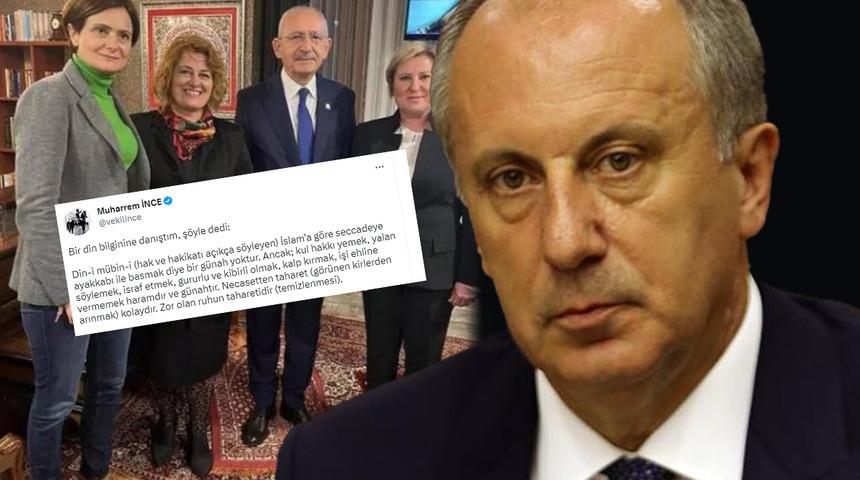 Kılıçdaroğlu'nun fotoğrafı tartışmalara yol açtı! İnce'den dikkat çeken paylaşım: 'Seccadeye ayakkabı ile basmak...'