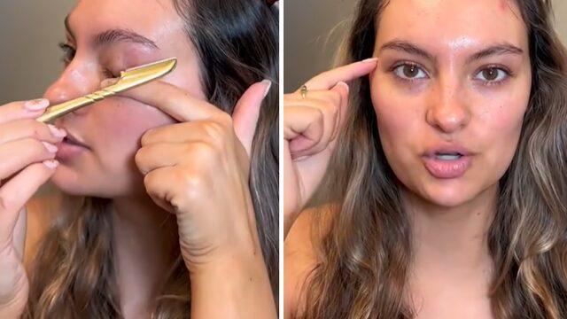 Genç görünmek için kaşını tıraş etme yöntemini gösterdi! Anında daha gergin bir yüz sağlıyor