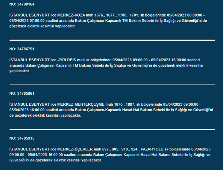 İstanbul'da büyük elektrik kesintisi! Dikkat birçok ilçe saatlerce karanlığa gömülecek!  İşte 5 Nisan 2023 İstanbul elektrik kesintisi listesi! G4