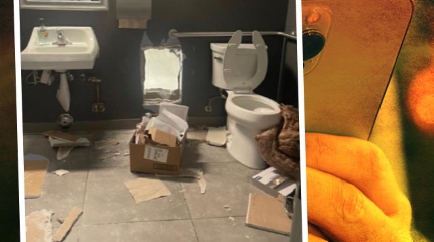 Böylesi filmlerde olur! Tuvaletin duvarını delip...  Çalışanlar, akılalmaz olayı ertesi sabah işe geldiklerinde fark ettiler