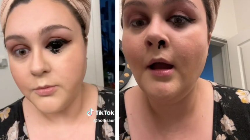 Burnundan ve g&ouml;z&uuml;nden akan siyah boyayla hayatının şokunu yaşadı! Panik anlarını paylaştı