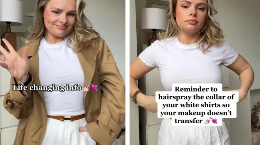 Makyajınızın beyaz tişörtlerinize bulaşmasını önlüyor! "Bu tüyo hayat değiştiriyor"