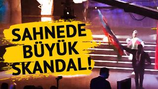 Ermenistan'da Azerbaycan bayrağına büyük saygısızlık! Sahneye daldı ve bir anda ateşe verdi! Saldırgan ise kahraman gibi karşılandı...