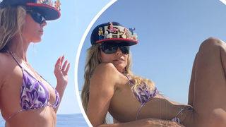 Güneşi görünce kendini çimlere attı! Heidi Klum sarı bikinisiyle şov yaptı