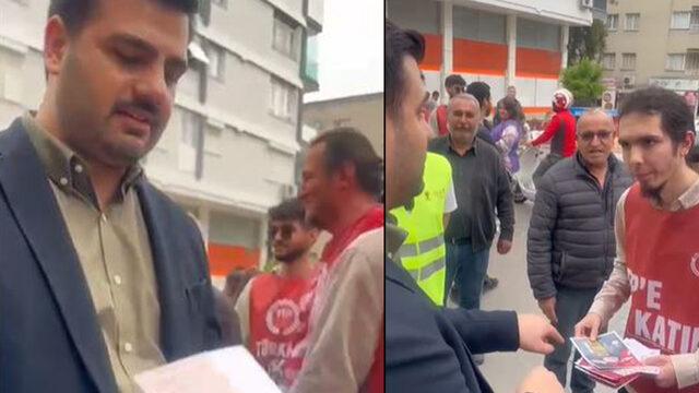 AK Partili ve TİP'li gençler sokakta karşılaşınca... Broşür dağıtırken yanlarına geldi, iki grup arasındaki diyalog gündem oldu 