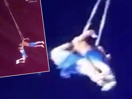 Trapez sanatçısı seyircilerin gözü önünde metrelerce yüksekten düştü