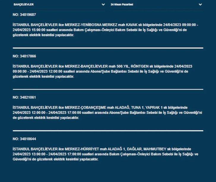 İstanbul'da büyük elektrik kesintisi: Dikkat 19 ilçe karanlığa gömülecek! İşte 24 Nisan 2023 İstanbul elektrik kesintisi listesi... G4