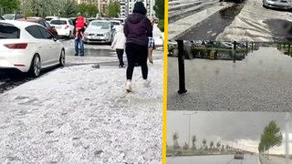 Görüntüler Diyarbakır'dan... Yollar beyaza büründü, sürücüler ve yayalar zor anlar yaşadı