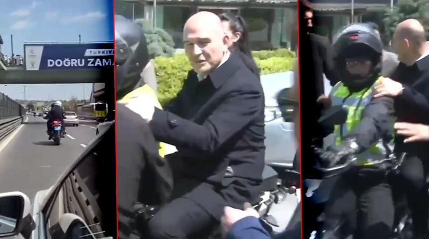 Bakan Soylu'nun yoğun programında dikkat &ccedil;eken anlar! Miting alanına motosiklete binerek gitti
