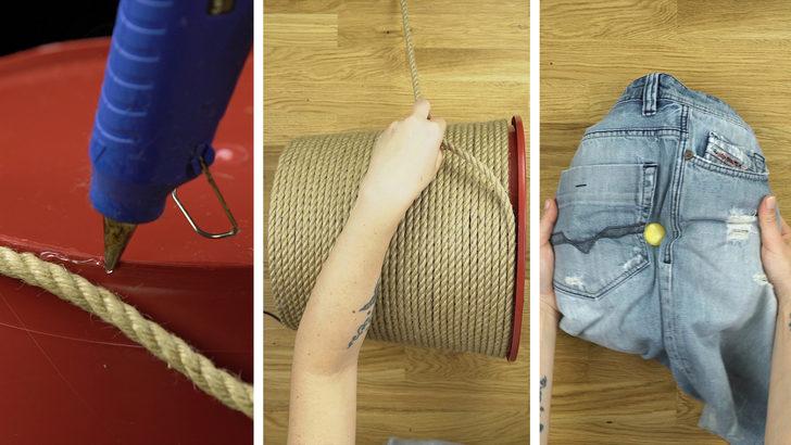 Kot pantolon ve halattan tabure yapımı