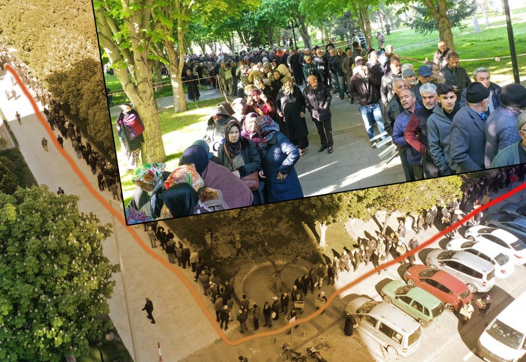 Kuyruğun sonu g&ouml;r&uuml;nm&uuml;yor... Kayseri'de dikkat &ccedil;eken kareler: "Televizyondan duydum geldim"