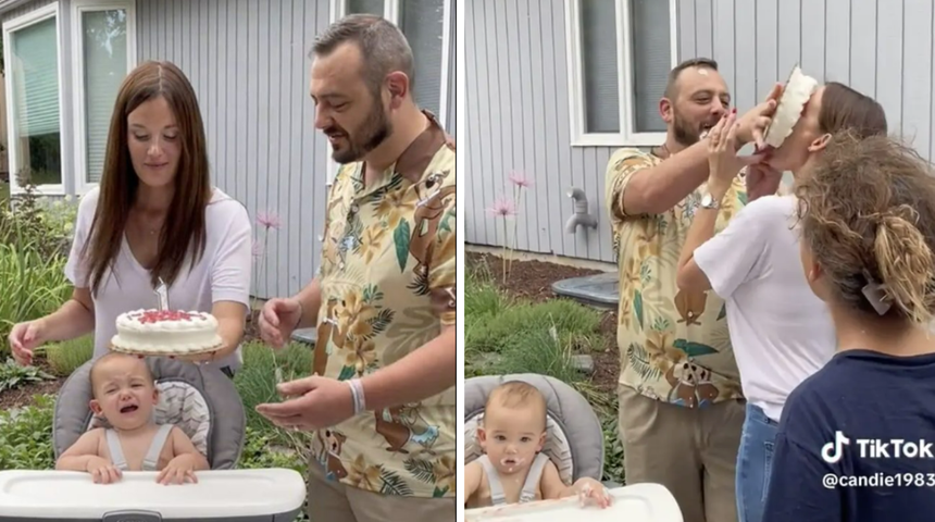 Çocuğunun ilk doğum gününde kocasının yaptığı şaka yüzünden ağladı! Yaşadığı anlar milyonlarca kişi tarafından izlendi