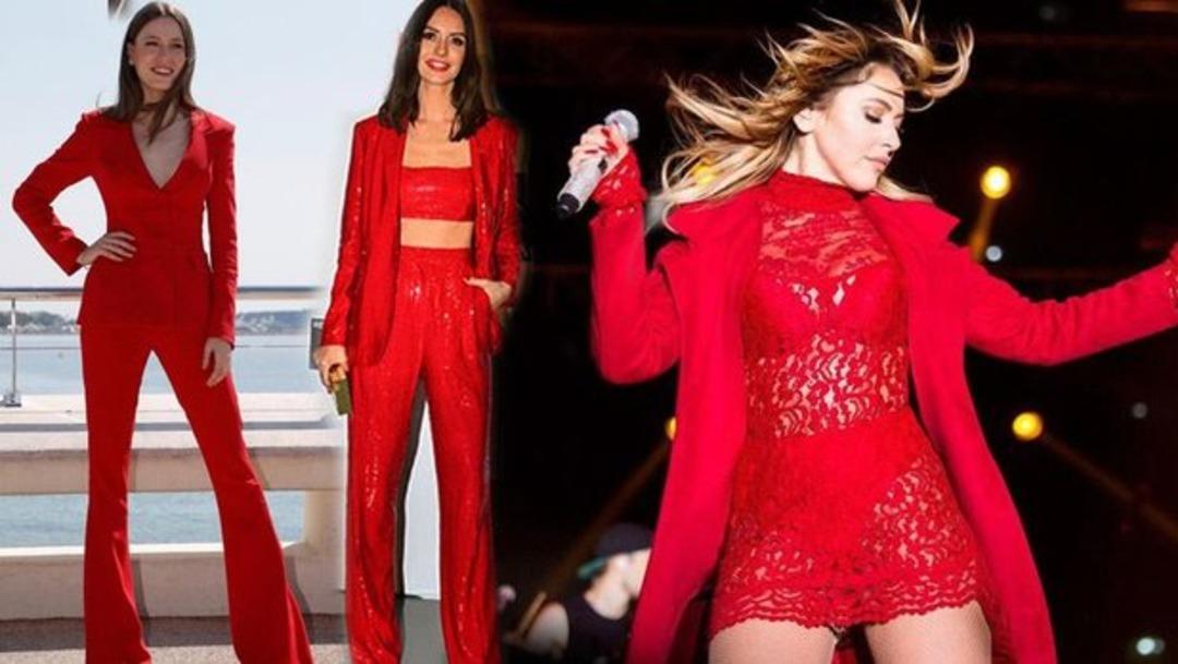 &Uuml;nl&uuml; isimlerden kıpkırmızı yılbaşı giysi &ouml;nerileri