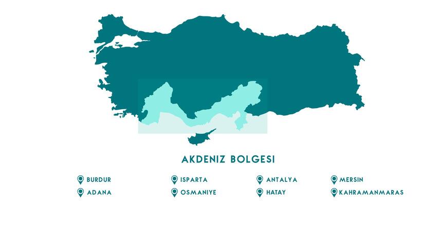 Akdeniz Bölgesi haritası nasıl? Akdeniz Bölgesi’ndeki illeri ve sınırları gösteren siyasi haritasında neler var?