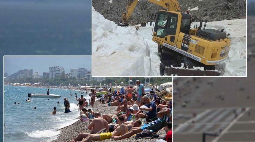 Bir yanda karla mücadele diğer yandan güneş ve deniz keyfi! Mayıs ayında dikkat çeken görüntü