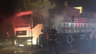 Tokat'ta park halindeki tır yandı