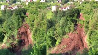 Korku dolu anlar! Tonlarca ağırlığındaki toprak yamaçtan böyle kayıp gitti