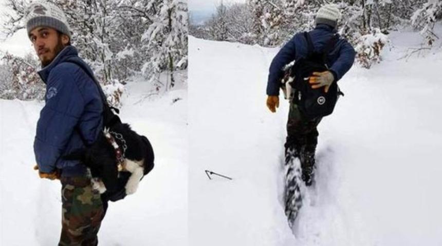 Köpeği rahatsızlanınca 7 kilometre sırtında taşıdı