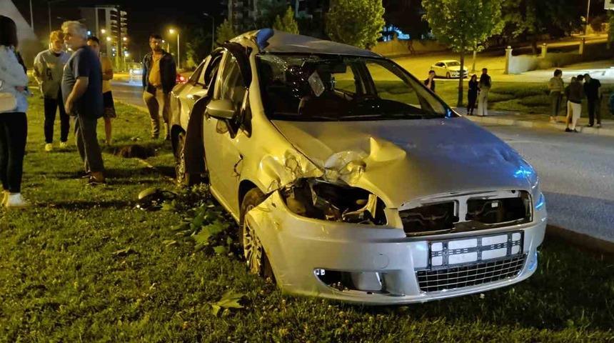 Kontrolden çıkan araç aydınlatma direği ve ağaçları devirdi