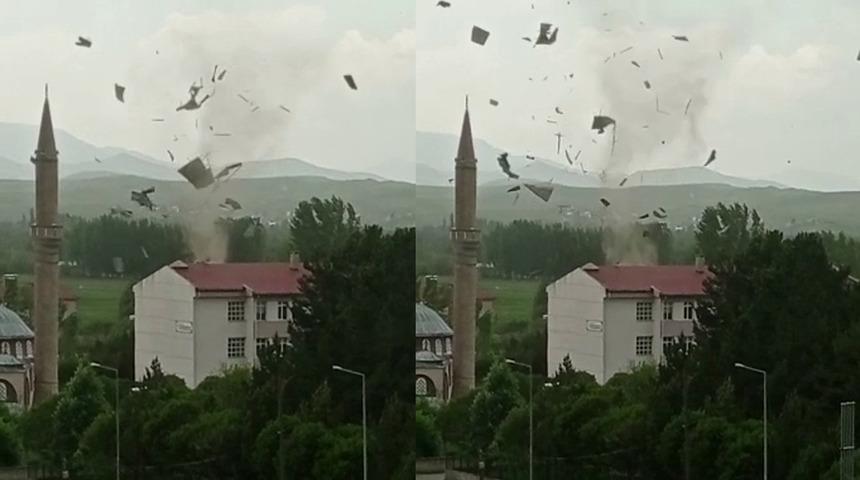 Sivas'ta hortum binaların çatılarını uçurdu! O anlar kamerada