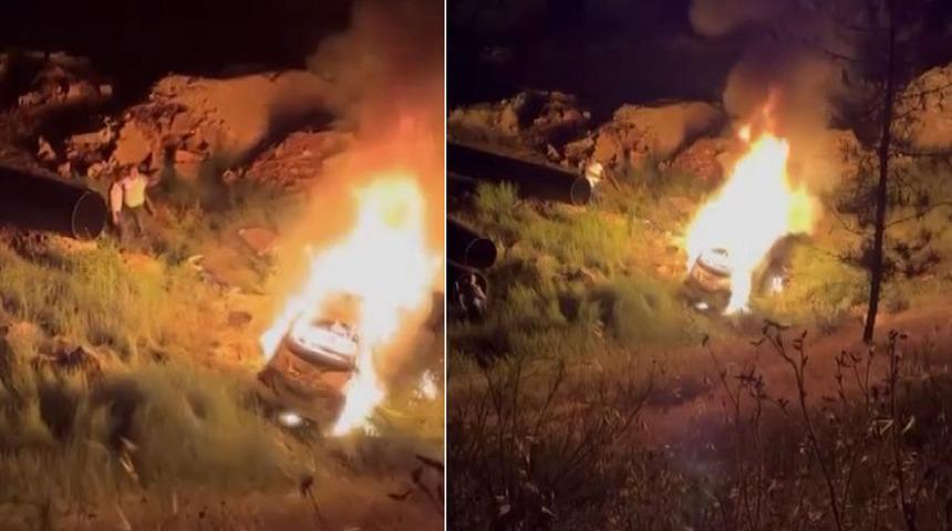 Gaziantep'te korkunç kaza! Uçuruma yuvarlanan otomobil alev topuna döndü: Ölü ve çok sayıda yaralı var