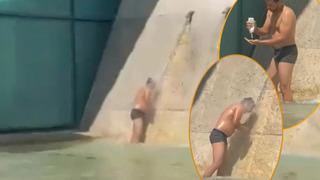 Bir gören bir daha baktı! Uçağı havalimanına ulaşan yolcu bir anda soyunup süs havuzunda yıkanmaya başladı