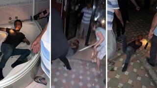 Hırsıza meydan dayağı kamerada! Saklandığı küvette yakalayıp dövdüler