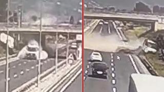 Kamyonun damperi açık kalınca... Korkunç kaza! O anlar izleyenleri dehşete düşürdü