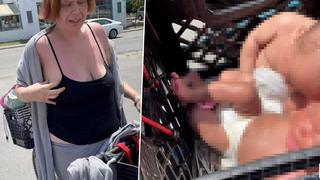 Skandal görüntüler! 2 aylık bebeklerini kasanın içine koyup böyle gezdirdi... Ceza almaktan kurtulmadı