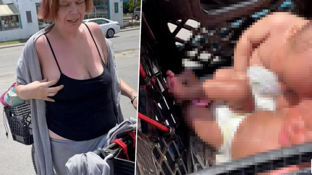 Skandal görüntüler! 2 aylık bebeklerini kasanın içine koyup böyle gezdirdi... Ceza almaktan kurtulmadı