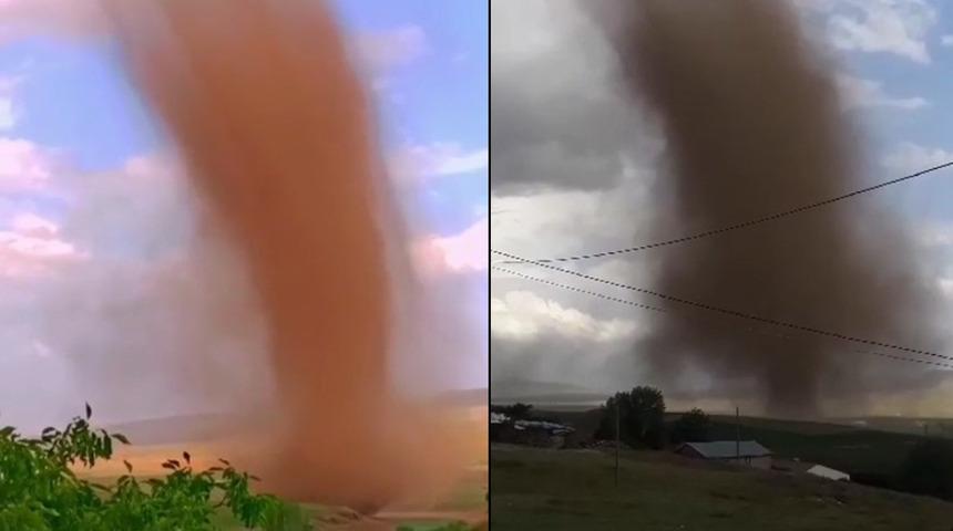 Görüntüler Türkiye'den! Dev hortumu gören köylüler cep telefonuna sarıldı.. Metrelerce yükseklikte