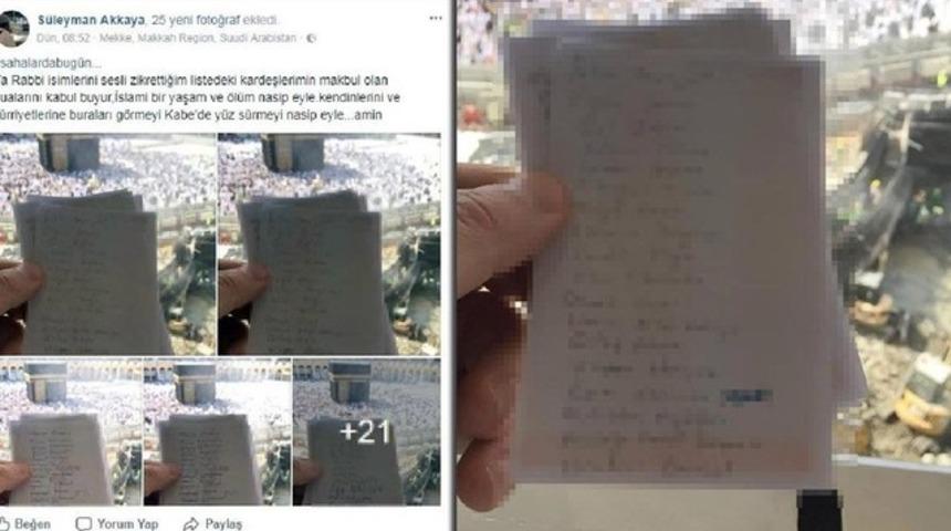 Dua edilecek isim listeli Kabe selfiesi