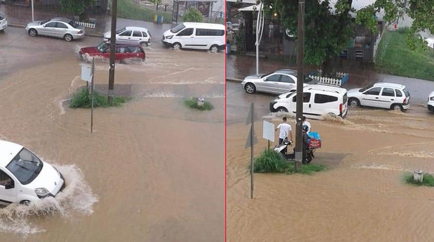 Düzce'de şiddetli yağmur! Cadde ve sokaklar göle döndü