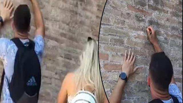 Roma’daki 2000 yıllık kolezyum duvarlarına aşkını ilan etmek istedi! Sevgilisi ve kendi ismini yazarken suçüstü yakalandı