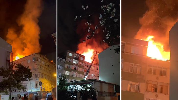 Esenler'de korkutan yangın! 5 katlı binanın çatısı alev alev yandı