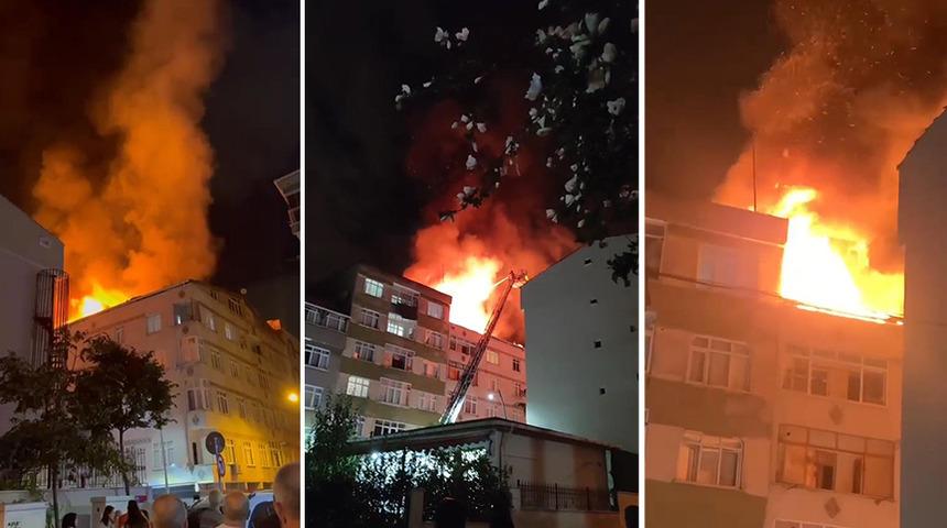 Esenler'de korkutan yangın! 5 katlı binanın çatısı alev alev yandı
