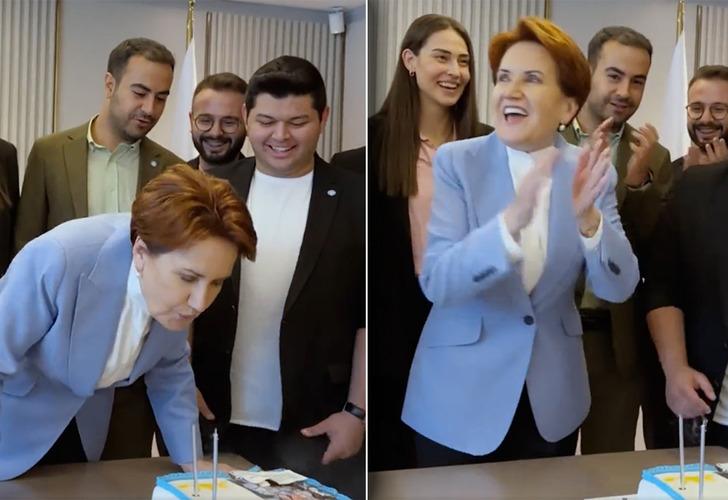 Meral Akşener doğum gününü böyle kutladı! Hediyeler verildi, İYİ Parti Genel Merkezi'nde doğum günü pastası üfledi
