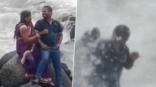 Korkunç an! Poz vermek için kayaların üzerine çıktılar... Çocuklarının gözü önünde dalgalara kapıldılar