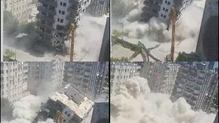 Ağır hasarlı 10 katlı bina 7 saniyede yerle bir oldu! O anlar kamerada