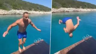 Ters takla atarak denize atlamak istedi! Hesap hatası yapınca kabusu yaşadı... Deniz yerine tekneye çarptı