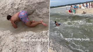 Bağlantısı olmayan iki denizi birleştirdi! Elleriyle kumları kazdı... Polisin müdahalesi gecikmedi