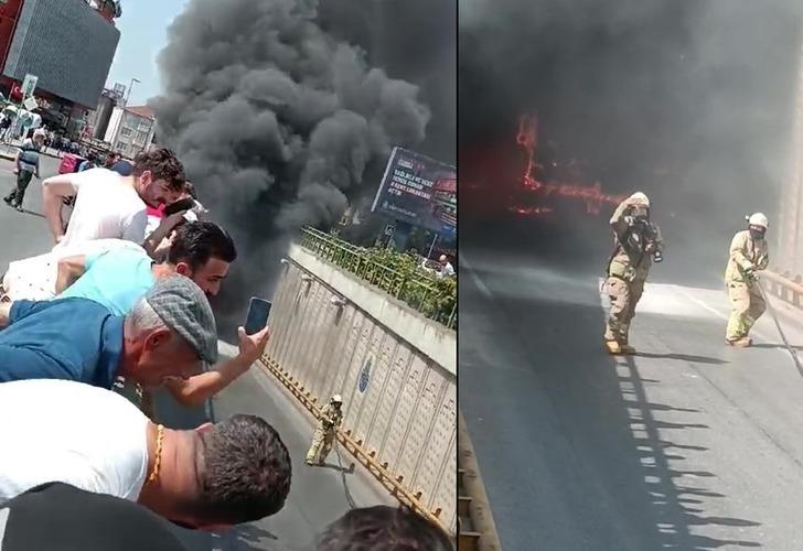 Ümraniye'de korku dolu anlar! İETT otobüsü alev alev yandı